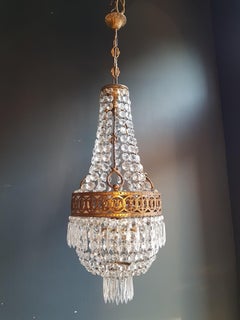 Basket Chandelier Brass Empire Crystal Lustre Ceiling Antique Art Nouveau