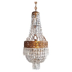 Basket Chandelier Brass Empire Crystal Lustre Ceiling Antique Art Nouveau