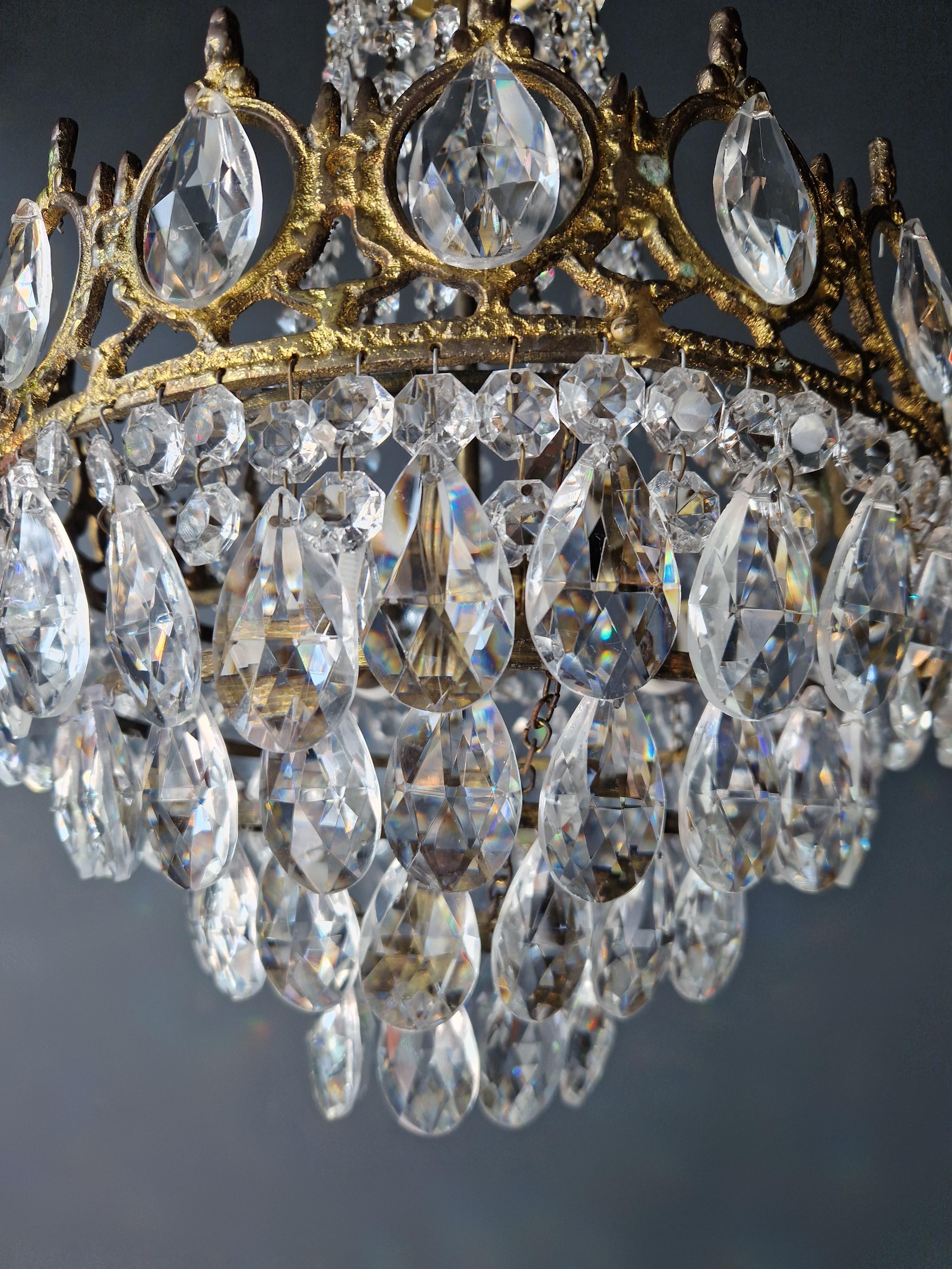 Basket Chandelier Brass Empire Crystal Lustre Ceiling Antique Art Nouveau Gold For Sale 3