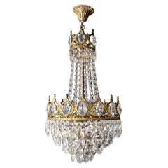 Basket Chandelier Brass Empire Crystal Lustre Ceiling Antique Art Nouveau Gold