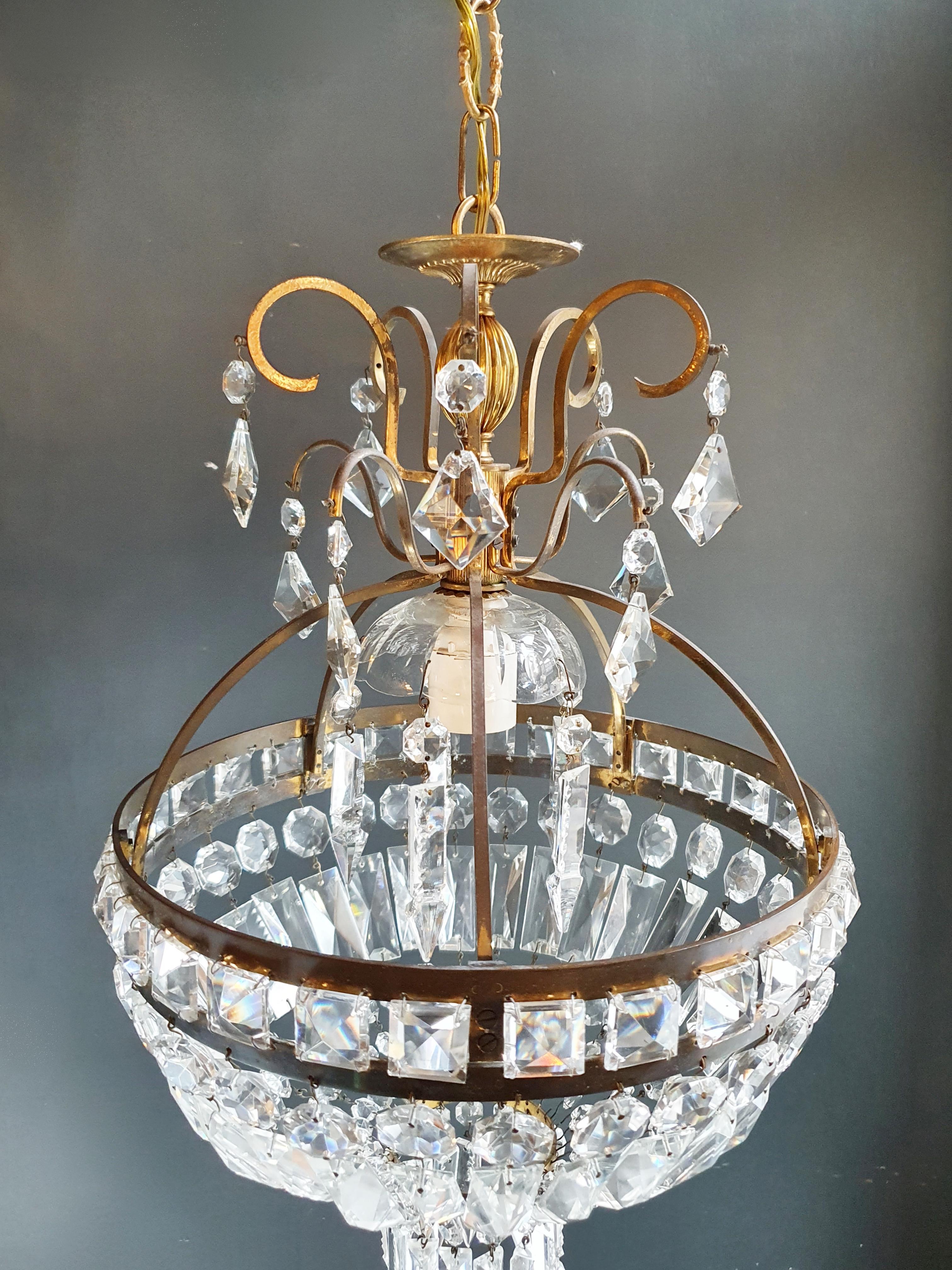 Basket Chandelier Brass Empire Crystal Ceiling Antique small Bronze In Good Condition In Berlin, DE