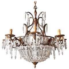 Basket Chandelier Brass Empire Crystal Lustre Ceiling Lamp Antique Art Nouveau