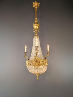 Basket Chandelier Crystal Empire Brass 3 Arms Lustre Antique Neorenaissance