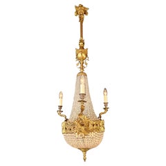 Basket Chandelier Crystal Empire Brass 3 Arms Lustre Antique Neorenaissance