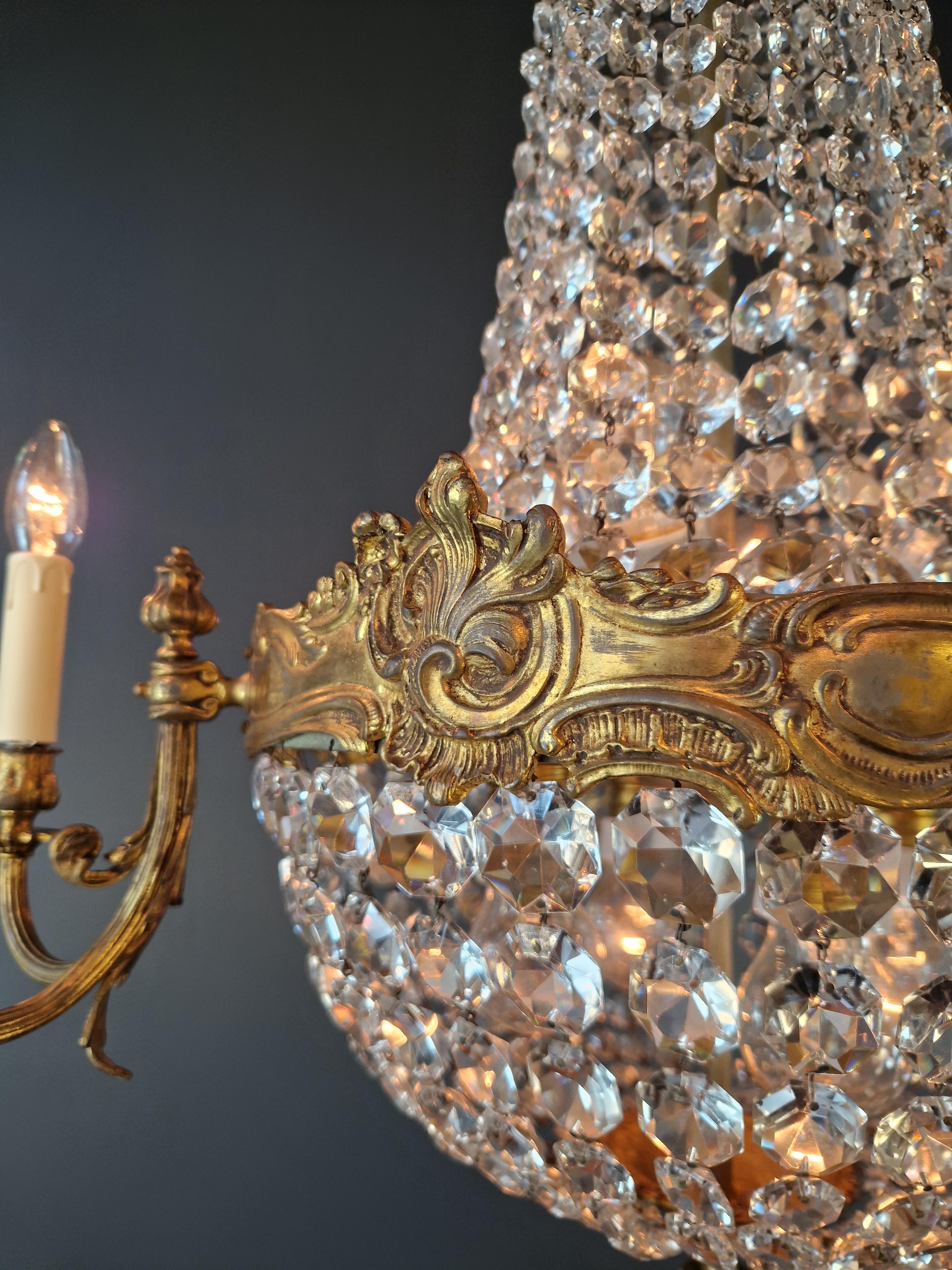 Lustre panier Empire à 8 bras en laiton lustré de style néo-renaissance ancienne en vente 2
