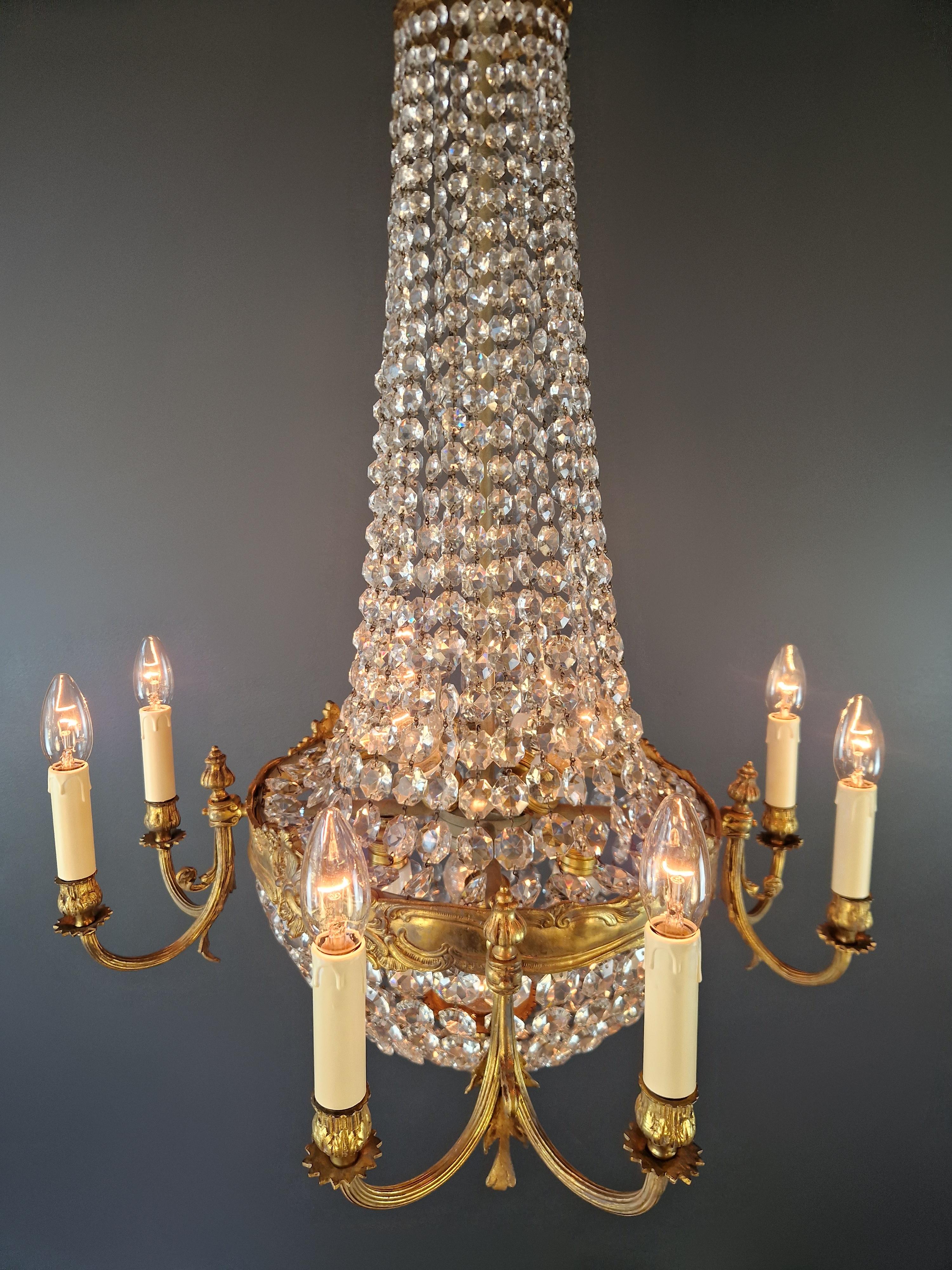 Lustre panier Empire à 8 bras en laiton lustré de style néo-renaissance ancienne en vente 4