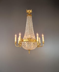 Basket Chandelier Crystal Empire Brass 8 Arms Lustre Antique Neorenaissance