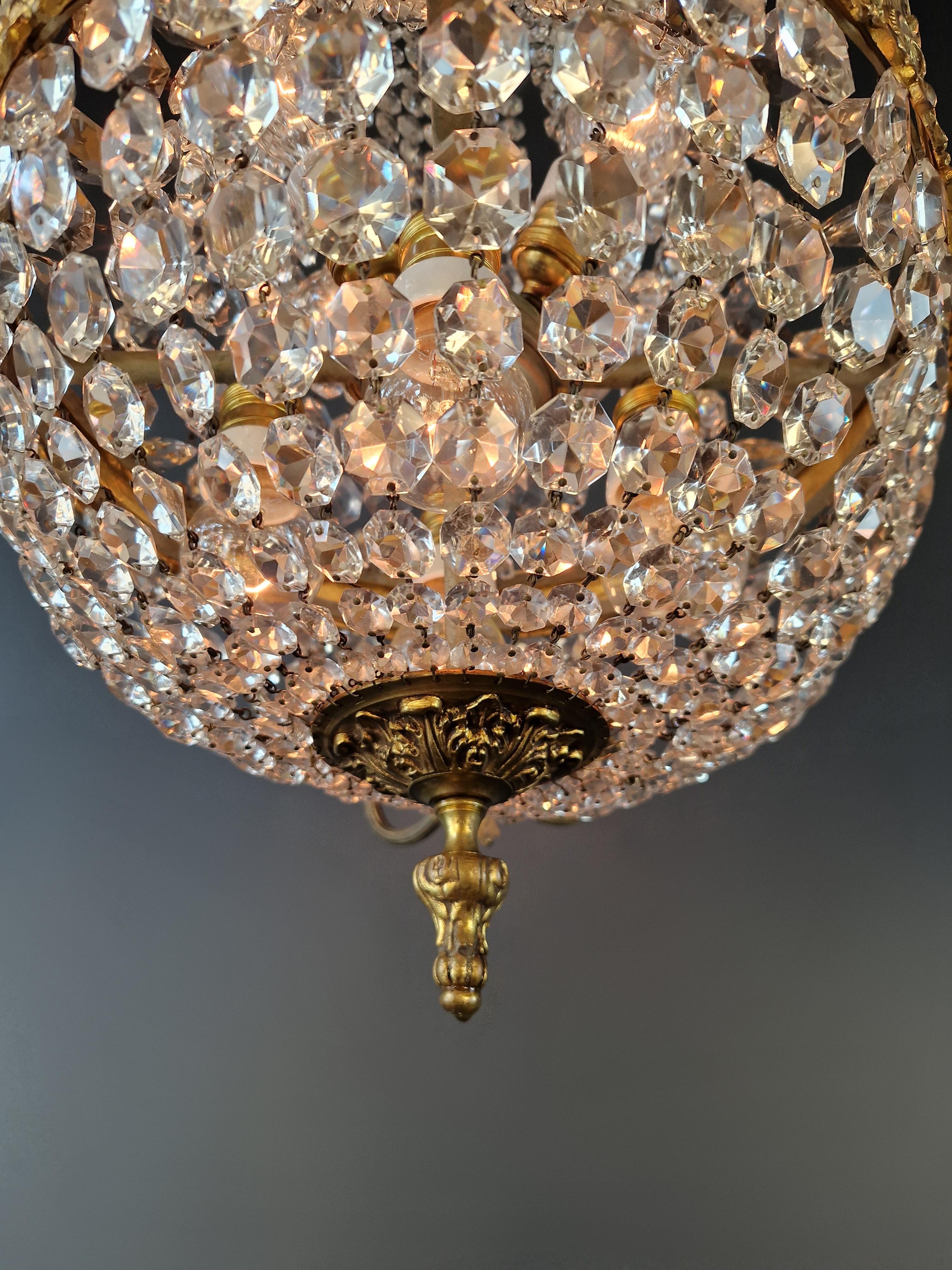 Fin du XIXe siècle Lustre panier Empire à 8 bras en laiton lustré de style néo-renaissance ancienne en vente