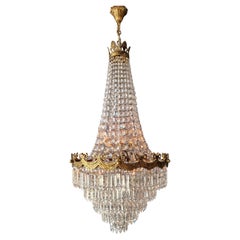 Basket Chandelier Crystal Empire Brass Sac a Pearl Lustre Ceiling Vintage