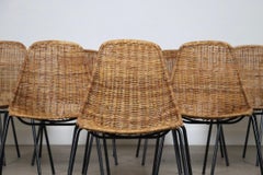 Chaises de salle à manger en rotin par Gian Franco Legler 1950, ensemble de 10