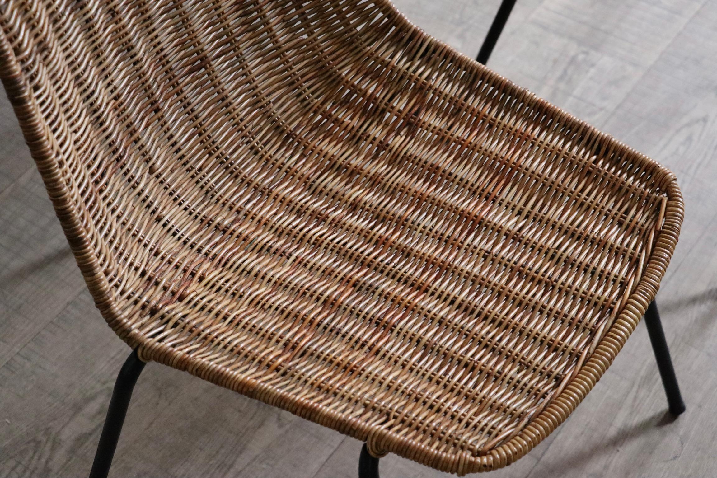 Sedie da pranzo a cesto in rattan di Gian Franco Legler anni '50, set di 10 in vendita 1
