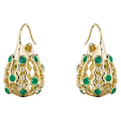 Basket Drops in 18k Gold with Emerald & Diamond