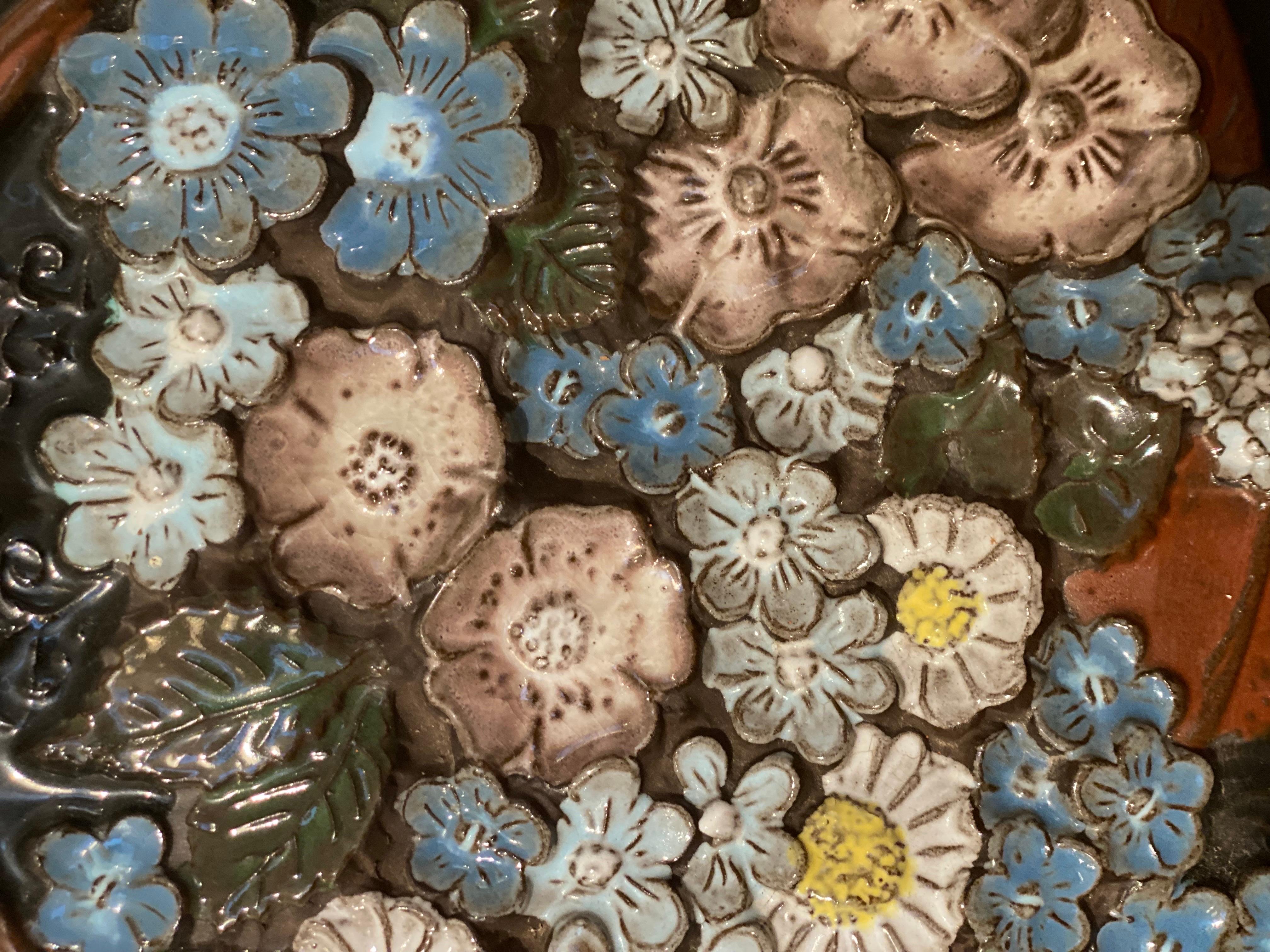 Swedish Basket Flowers Tile Wall Mounted Designed by Aimo Nietosvuori for JIE Gantofta For Sale