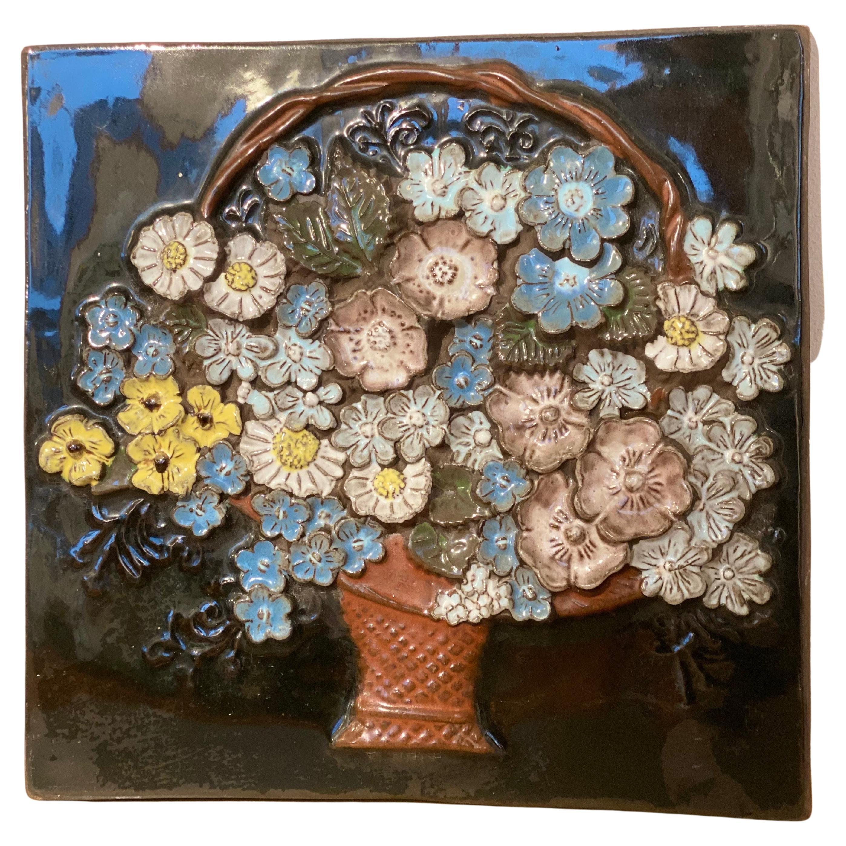 Basket Flowers Tile Wall Mounted Designed by Aimo Nietosvuori for JIE Gantofta For Sale