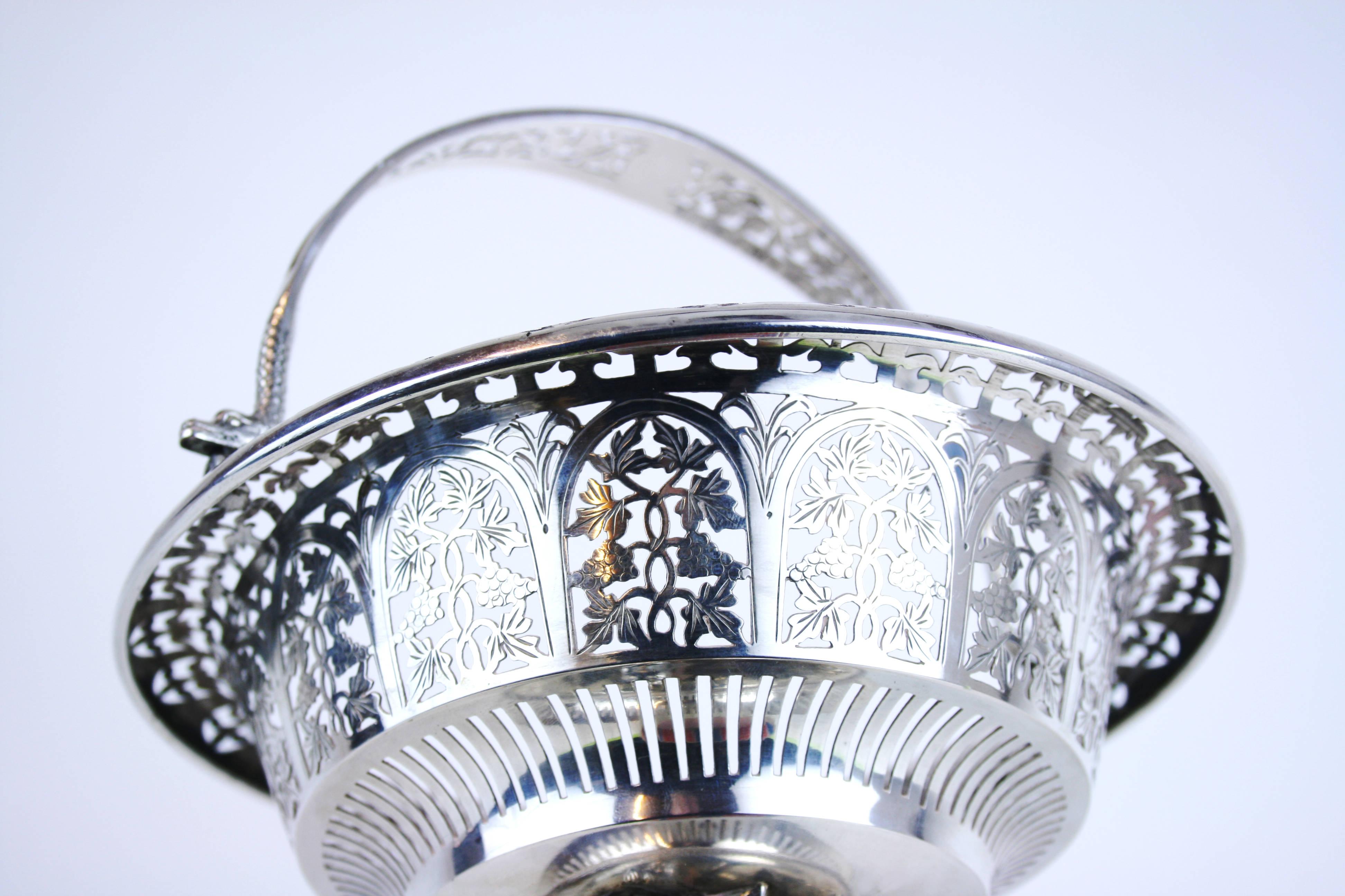 Neoclassical Basket Handle Precious Metal Silver Hallmark Design Schwarz & Steiner Vienna For Sale