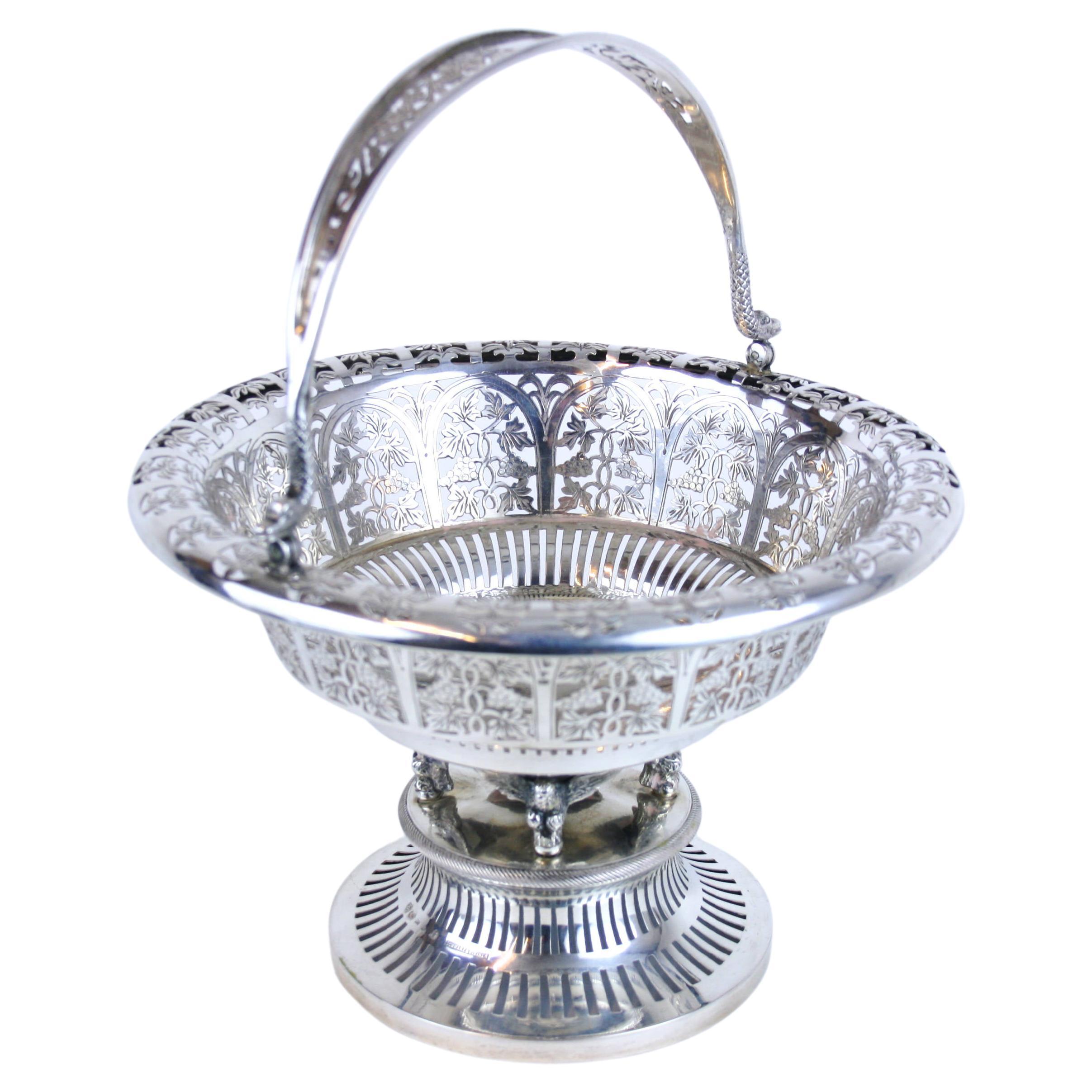 Basket Handle Precious Metal Silver Hallmark Design Schwarz & Steiner Vienna For Sale
