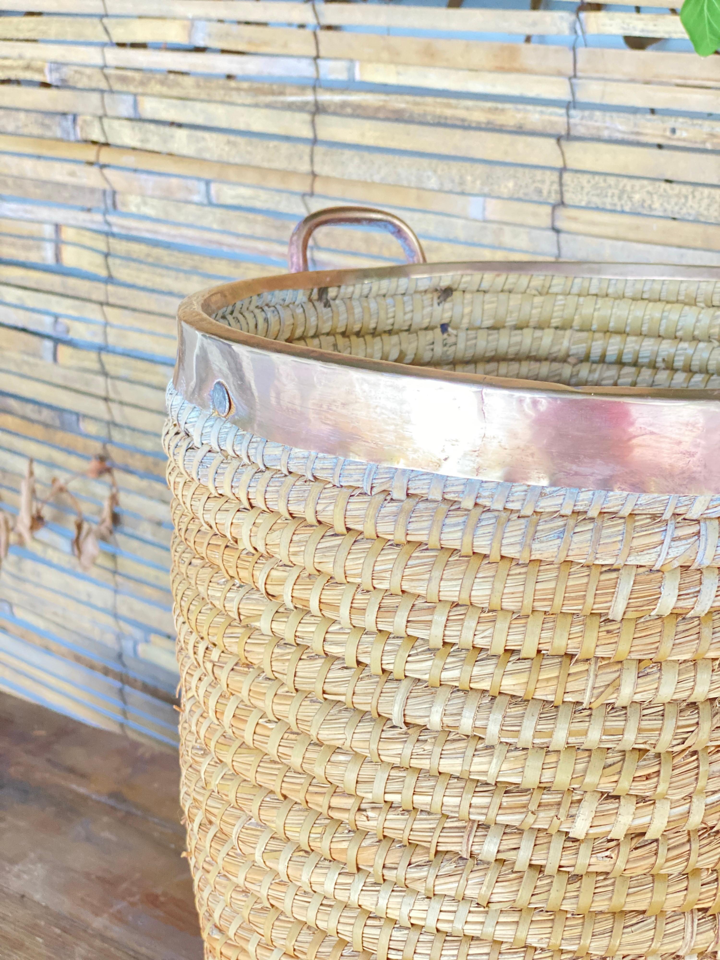  Basket in Rattan, Cooper and Brass, Italy, 1970 For Sale 2
