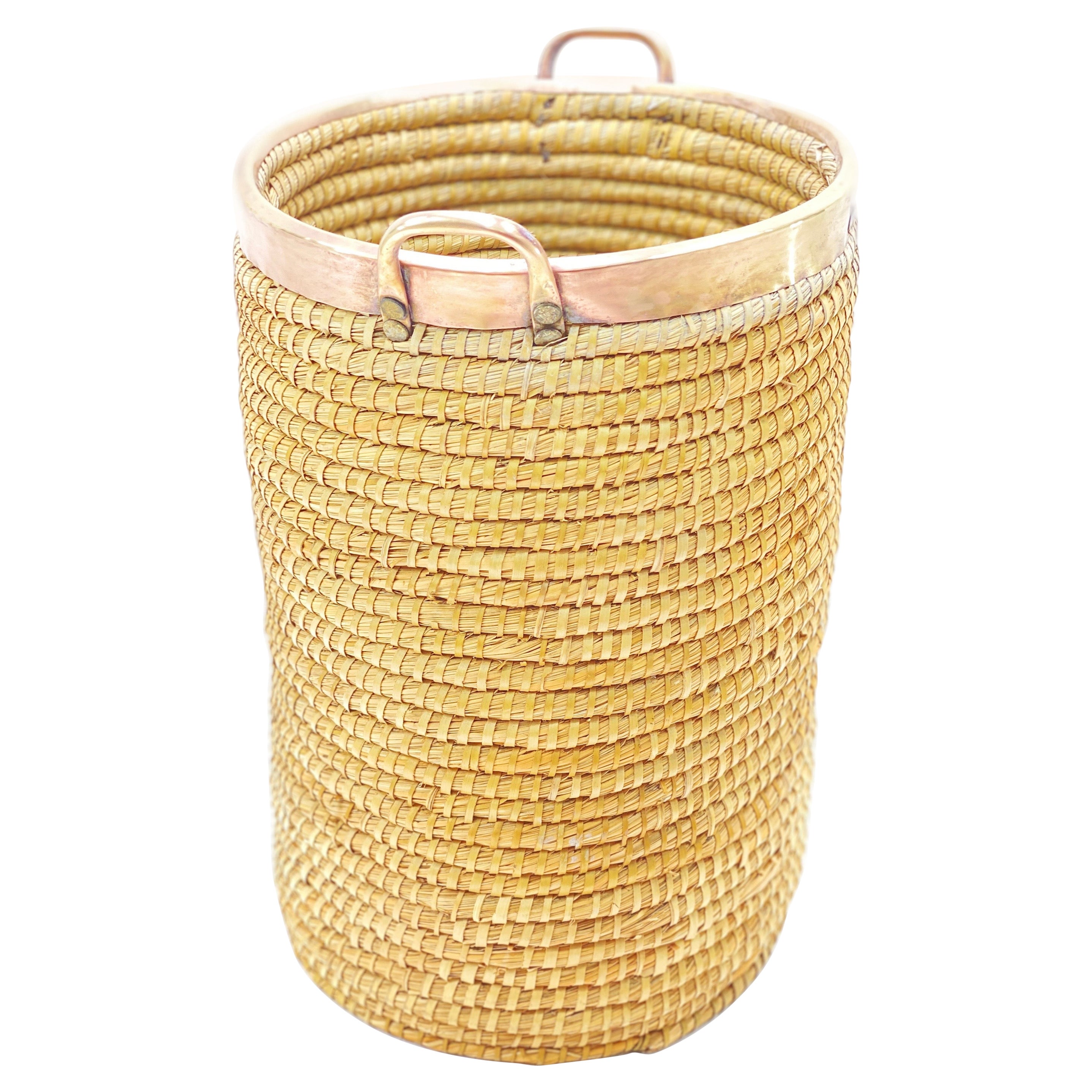 Cestino in rattan, bottaio e ottone, Italia, 1970