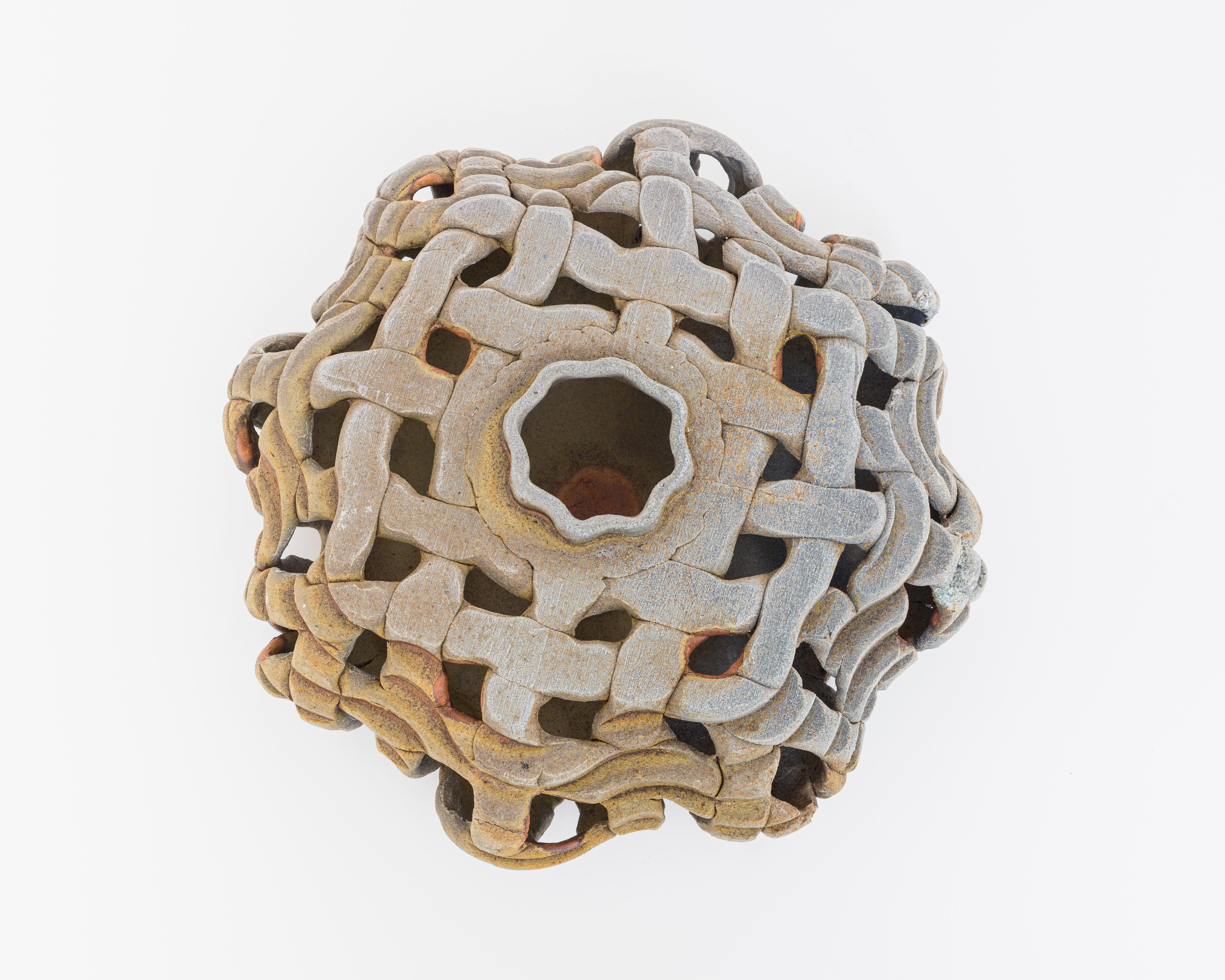 Fired Basket-Like Ceramic Vessel by Ellen Pong For Sale