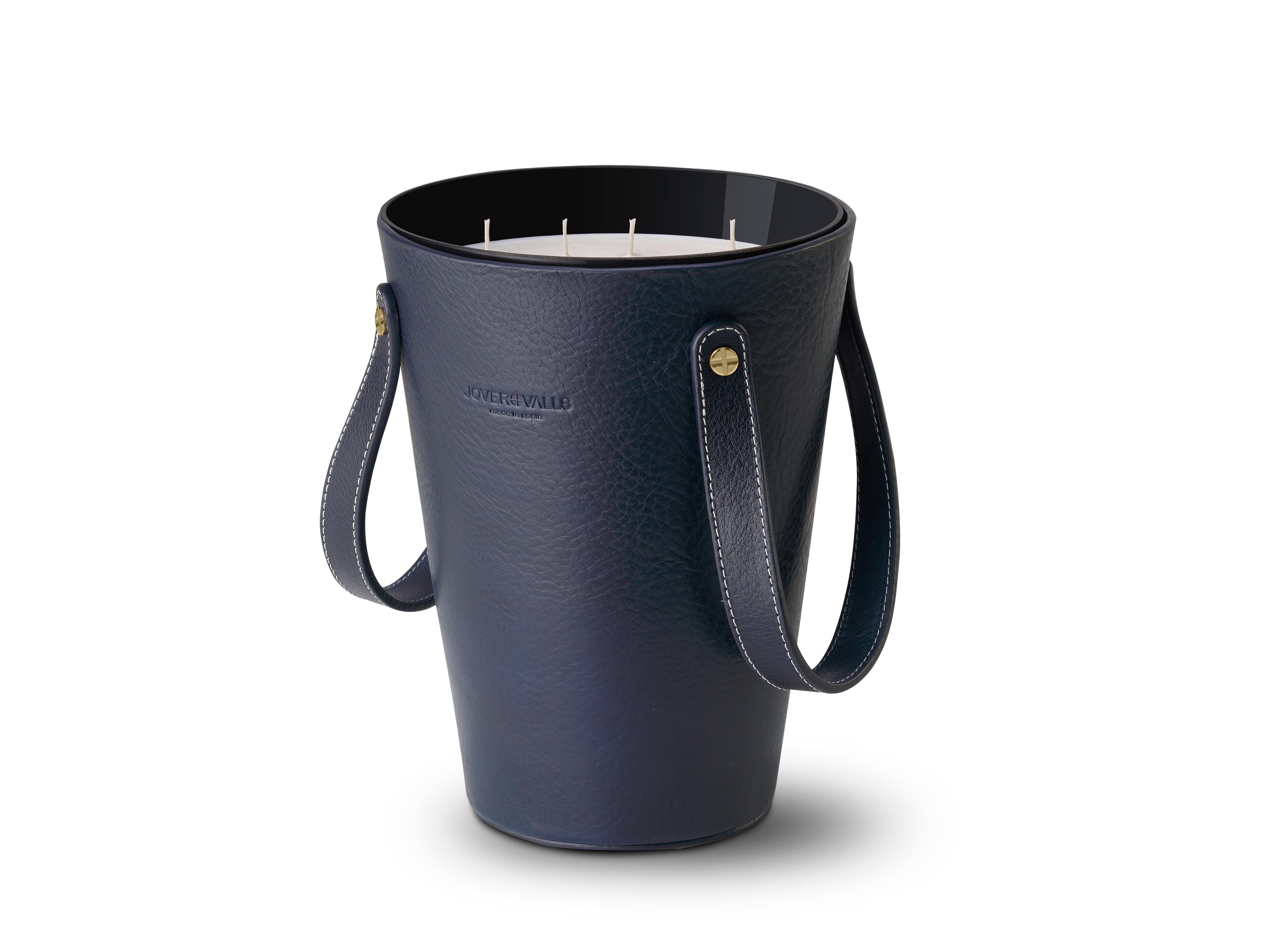 Spanish Basket Natural Tan Leather Candleholder, Spring Flowers & Citrus Candle 123 Oz For Sale