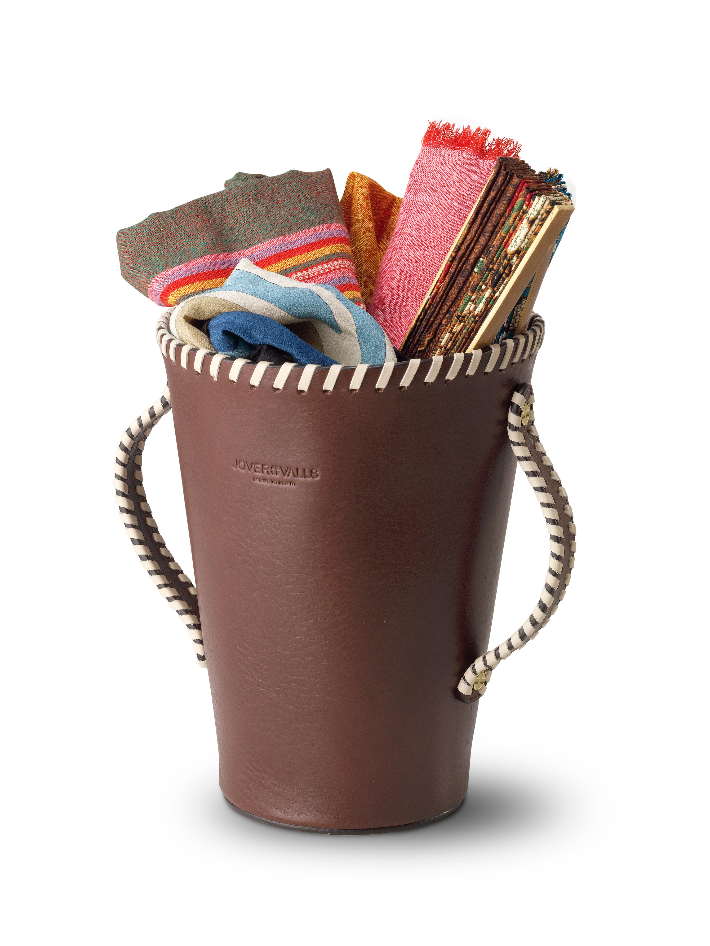 Contemporary Basket Natural Tan Leather Candleholder, Spring Flowers & Citrus Candle 123 Oz For Sale