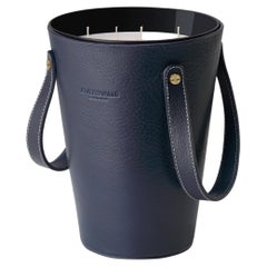 Basket, Navy Blue Leather Candleholder, Sweet Cinnamon Scented Candle 123 Oz