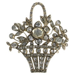 Basket of flowers brooch with rose cut diamonds up to 3.20ct 14k gold and silver