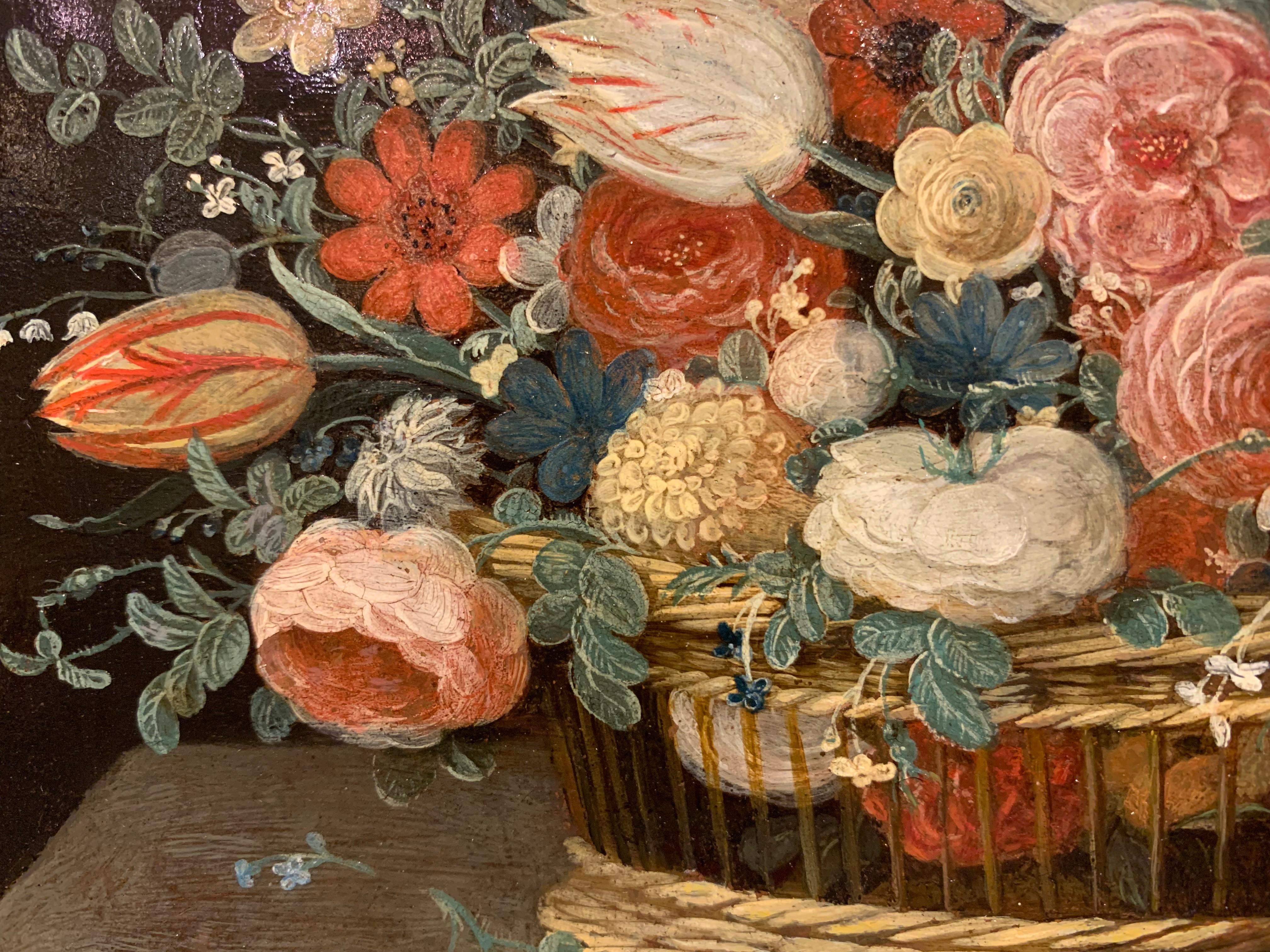Dutch Basket of flowers - Jan Van KESSEL the Younger (1654-1708) For Sale