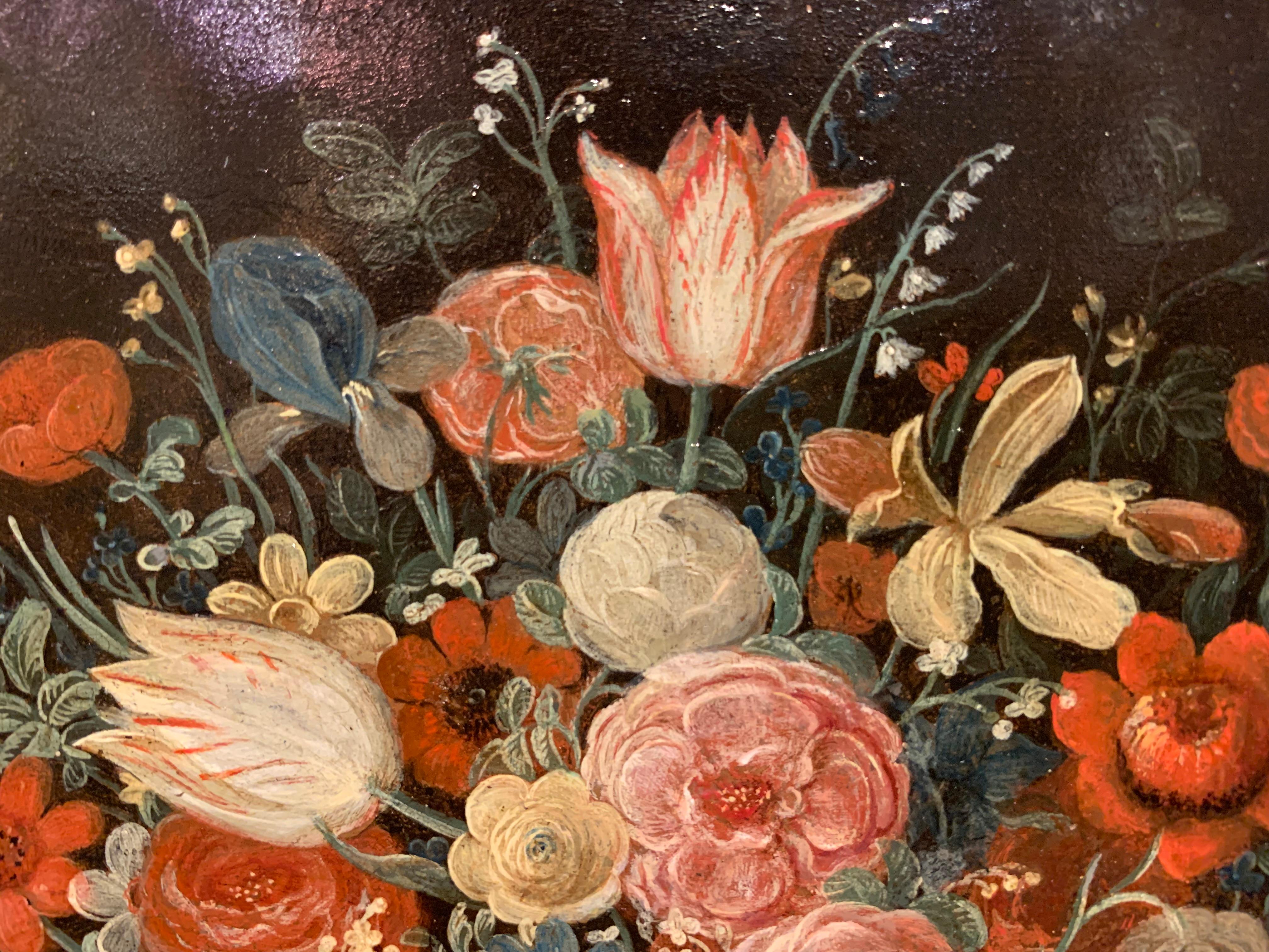 Hand-Painted Basket of flowers - Jan Van KESSEL the Younger (1654-1708) For Sale