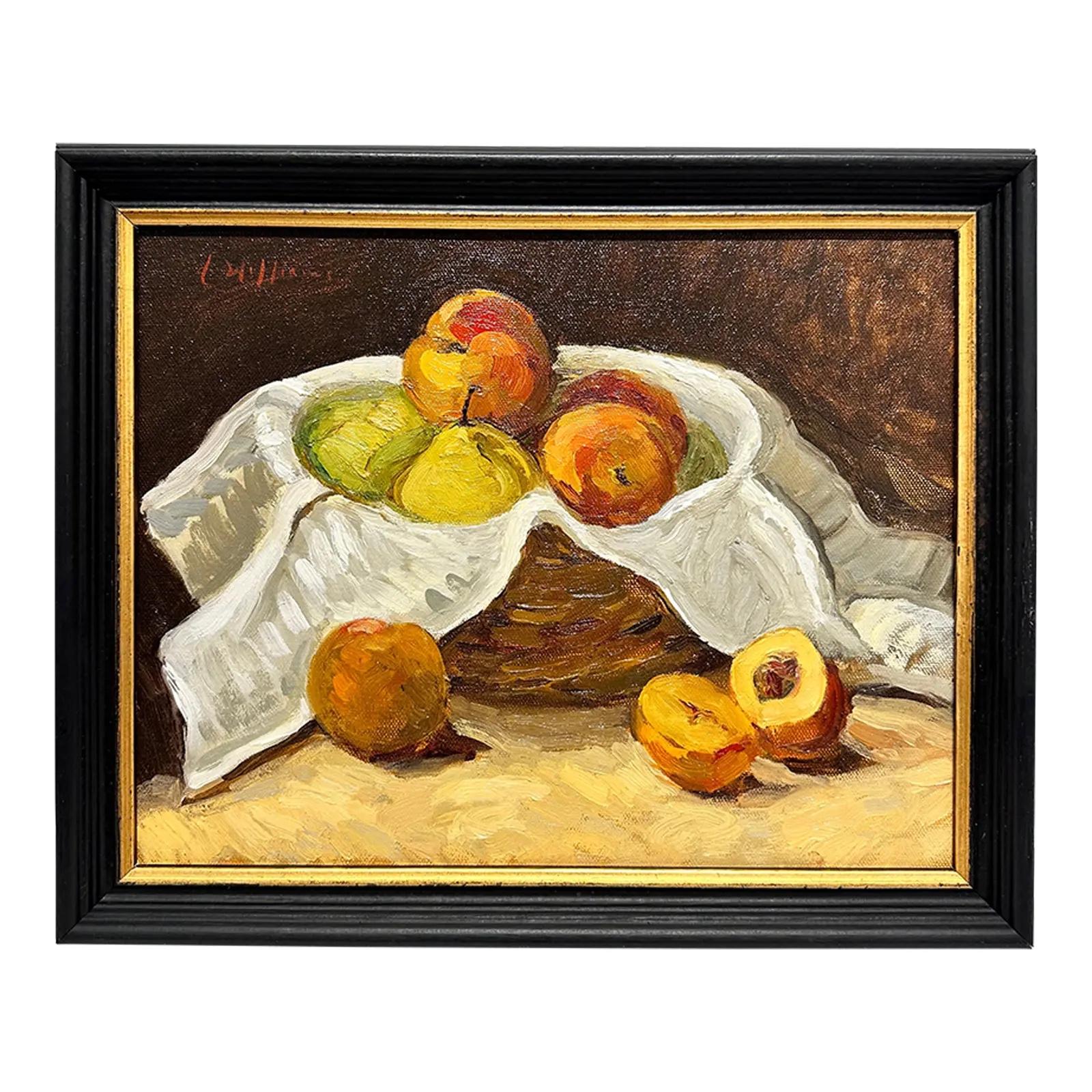 Basket of Fruit, Original Oil Painting In New Condition For Sale In Nashville, TN
