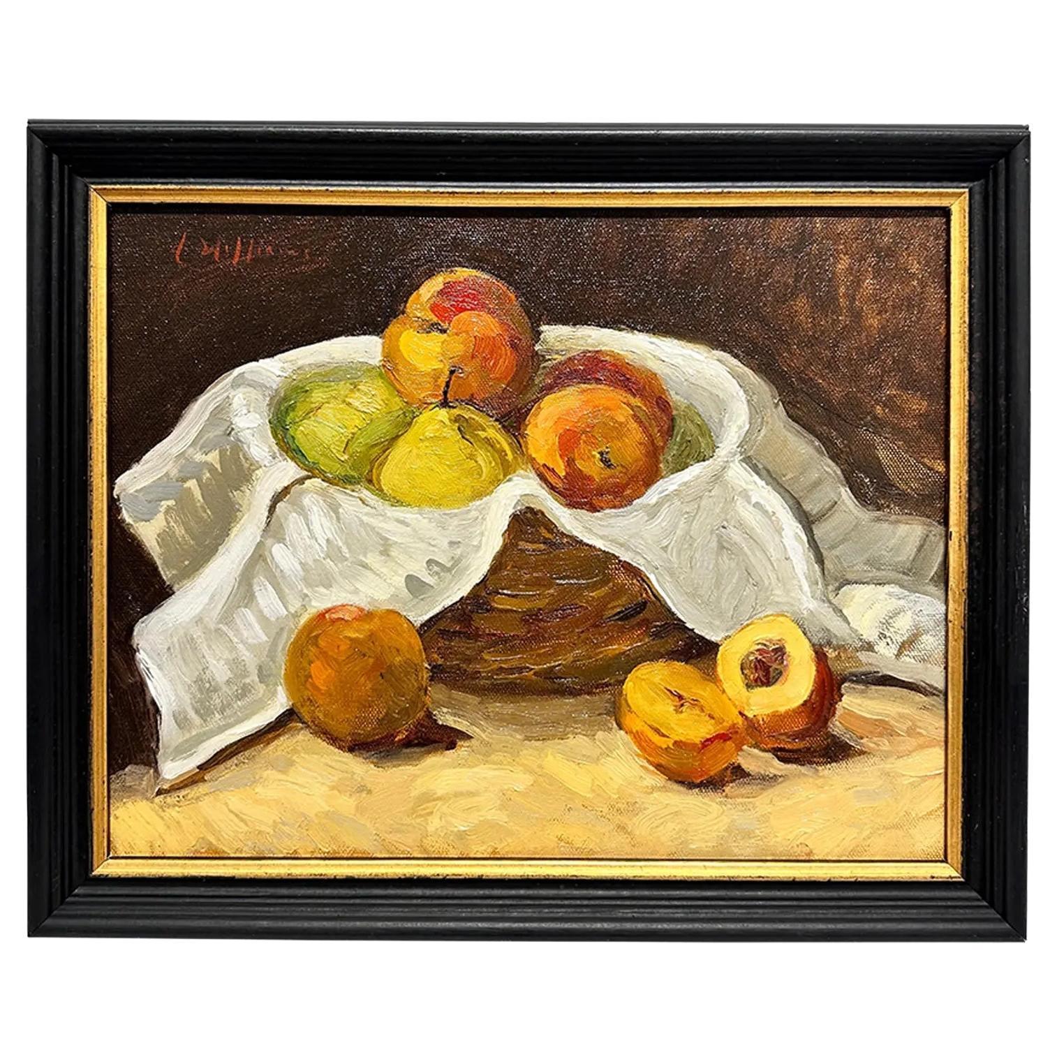 Basket of Fruit, Original Oil Painting For Sale