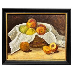Vintage Basket of Fruit, Original Oil Painting