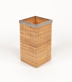 Korb oder Umbrella Stand in Lucite und Weide Christian Dior Stil, Italien 1970er