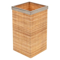 Vintage Basket or Umbrella Stand in Lucite and Wicker Christian Dior Style, Italy 1970s