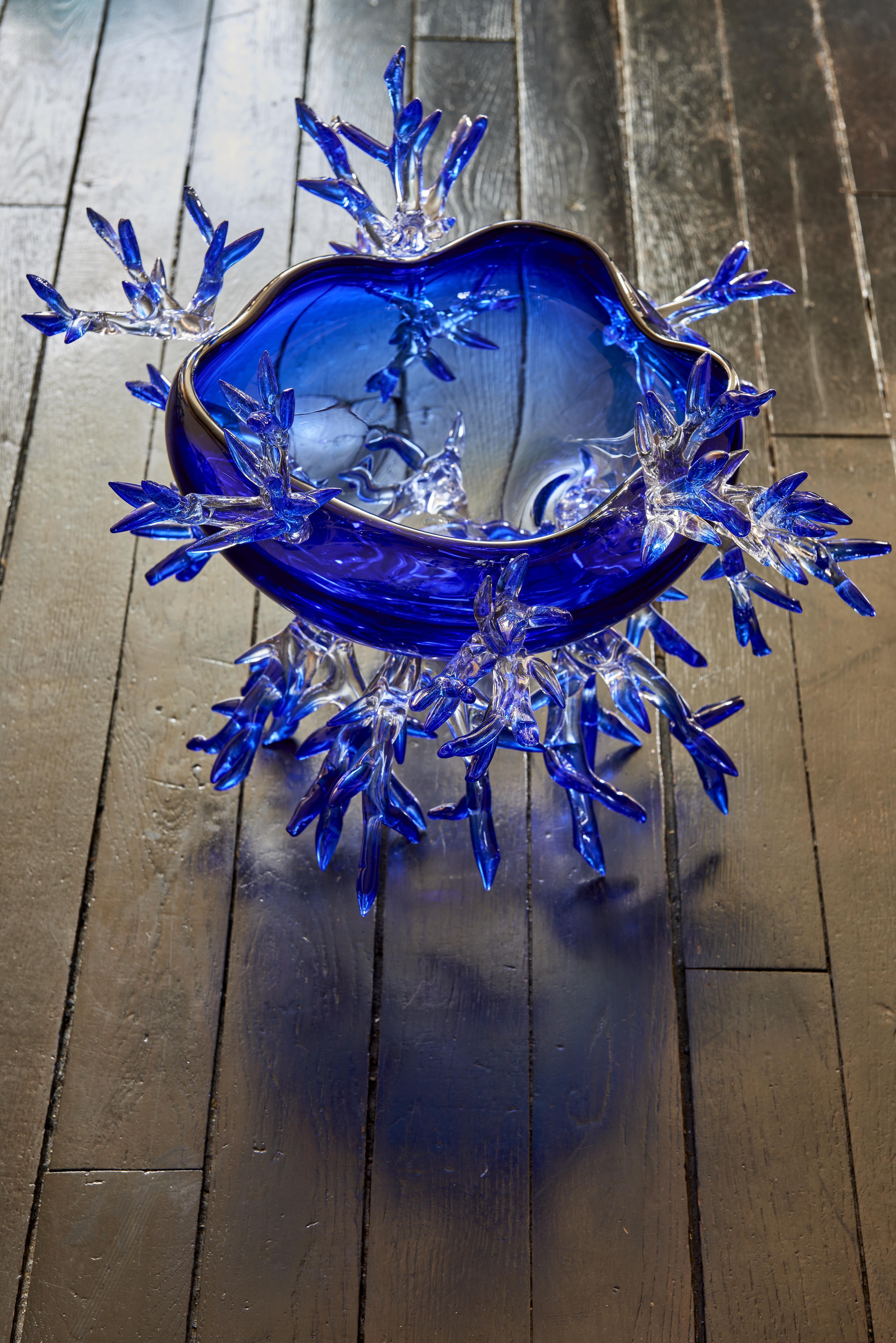Post-Modern Basket Shape Ultra Marine Blue Vase by Emilie Lemardeley For Sale