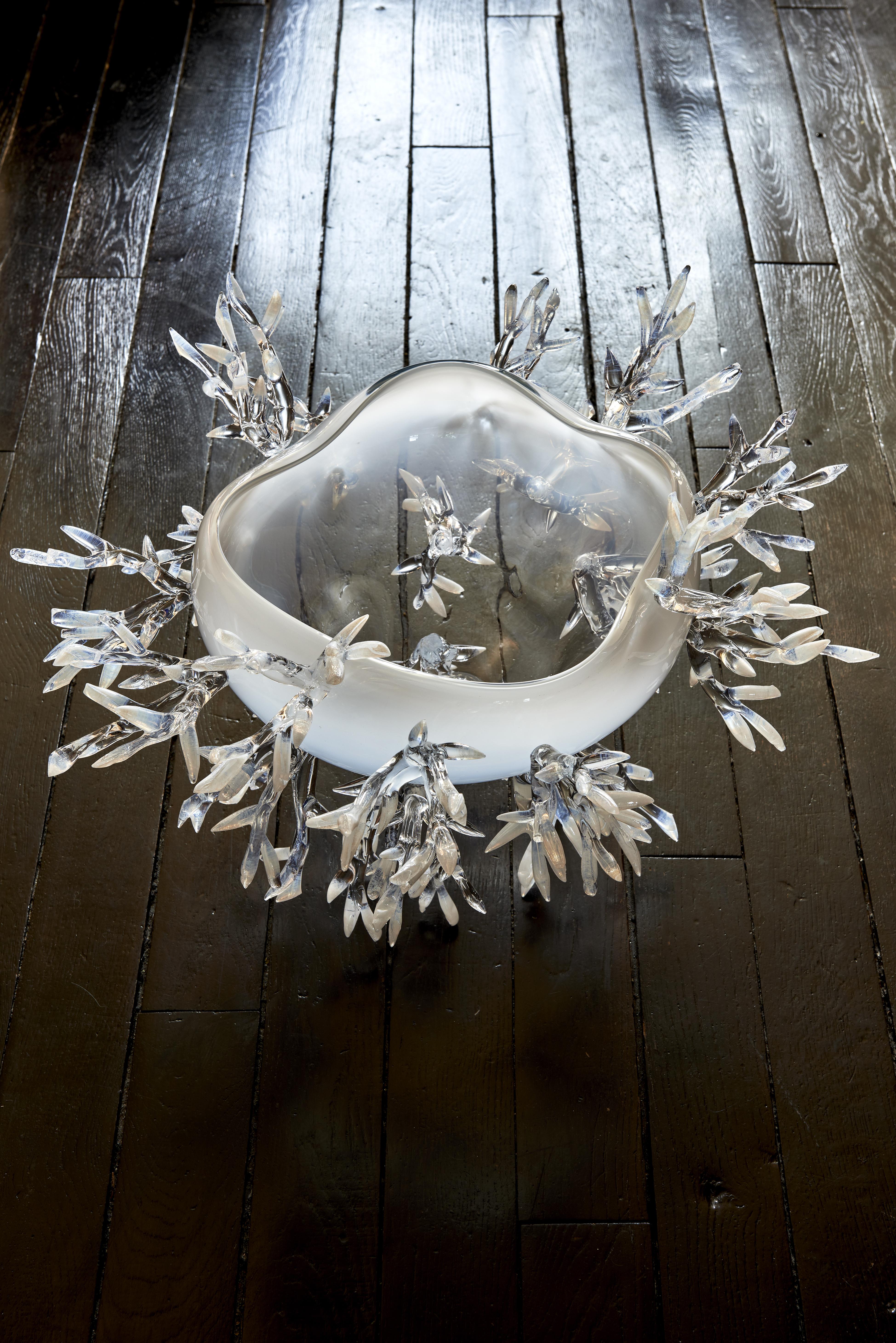 Post-Modern Basket Shape White Vase by Emilie Lemardeley For Sale