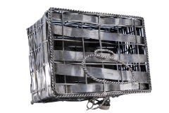 Basket-shaped silver basket w/ handle & corded trims w/ key lock & padlock