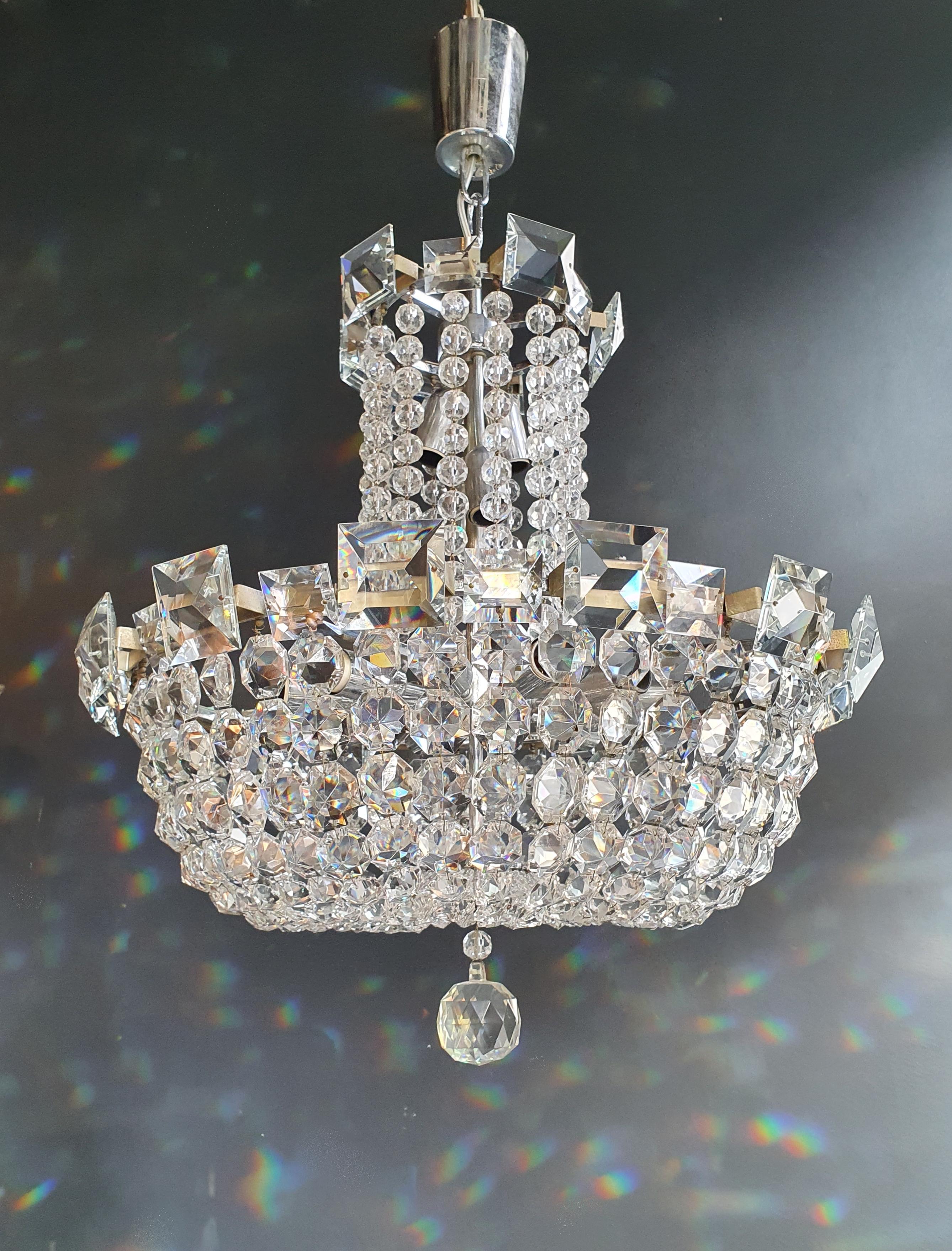 European Basket Silver Modern Art Deco Chandelier Crystal Lustre Ceiling Lamp Antique For Sale