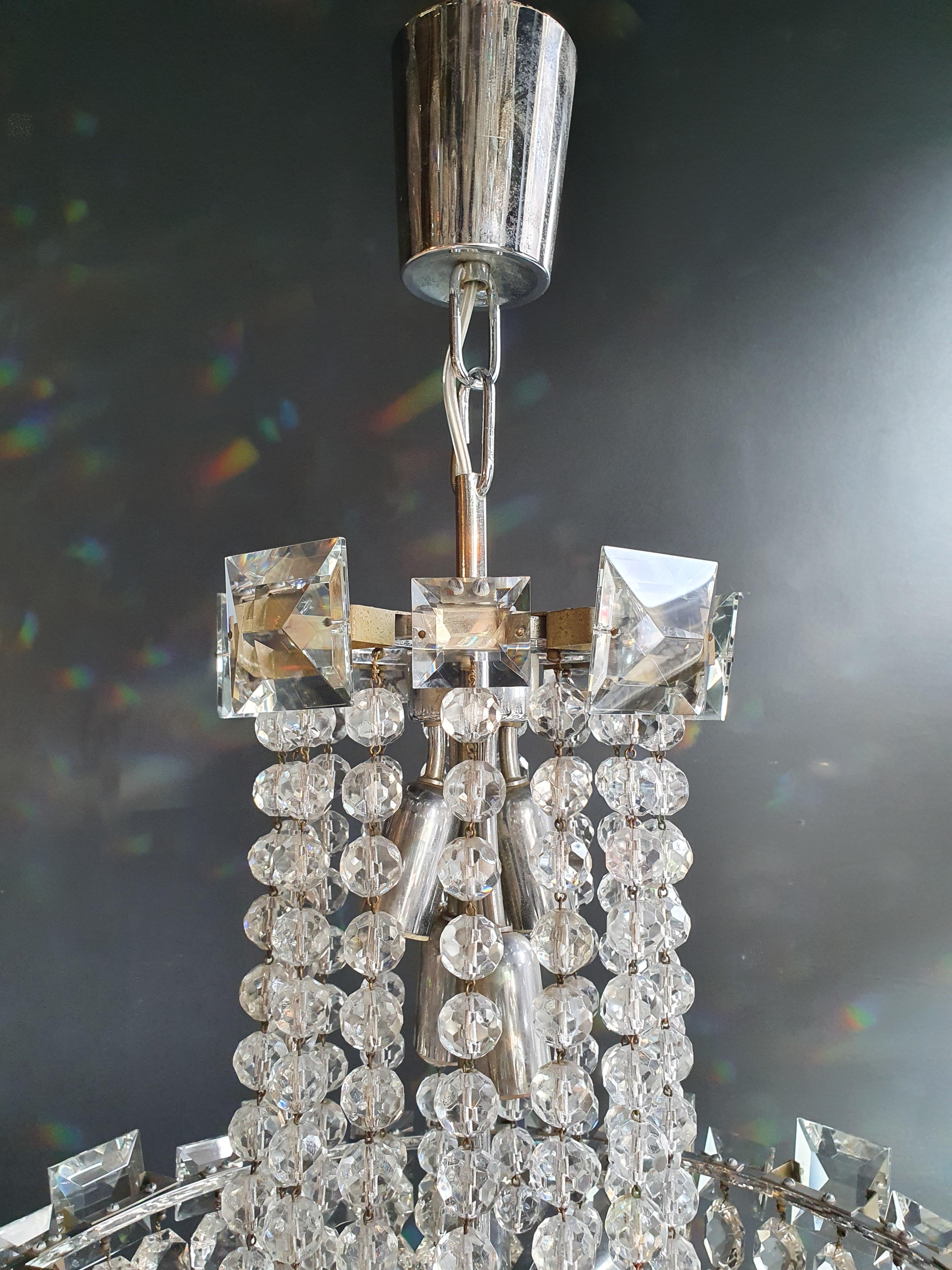 Basket Silver Modern Art Deco Chandelier Crystal Lustre Ceiling Lamp Antique In Good Condition For Sale In Berlin, DE
