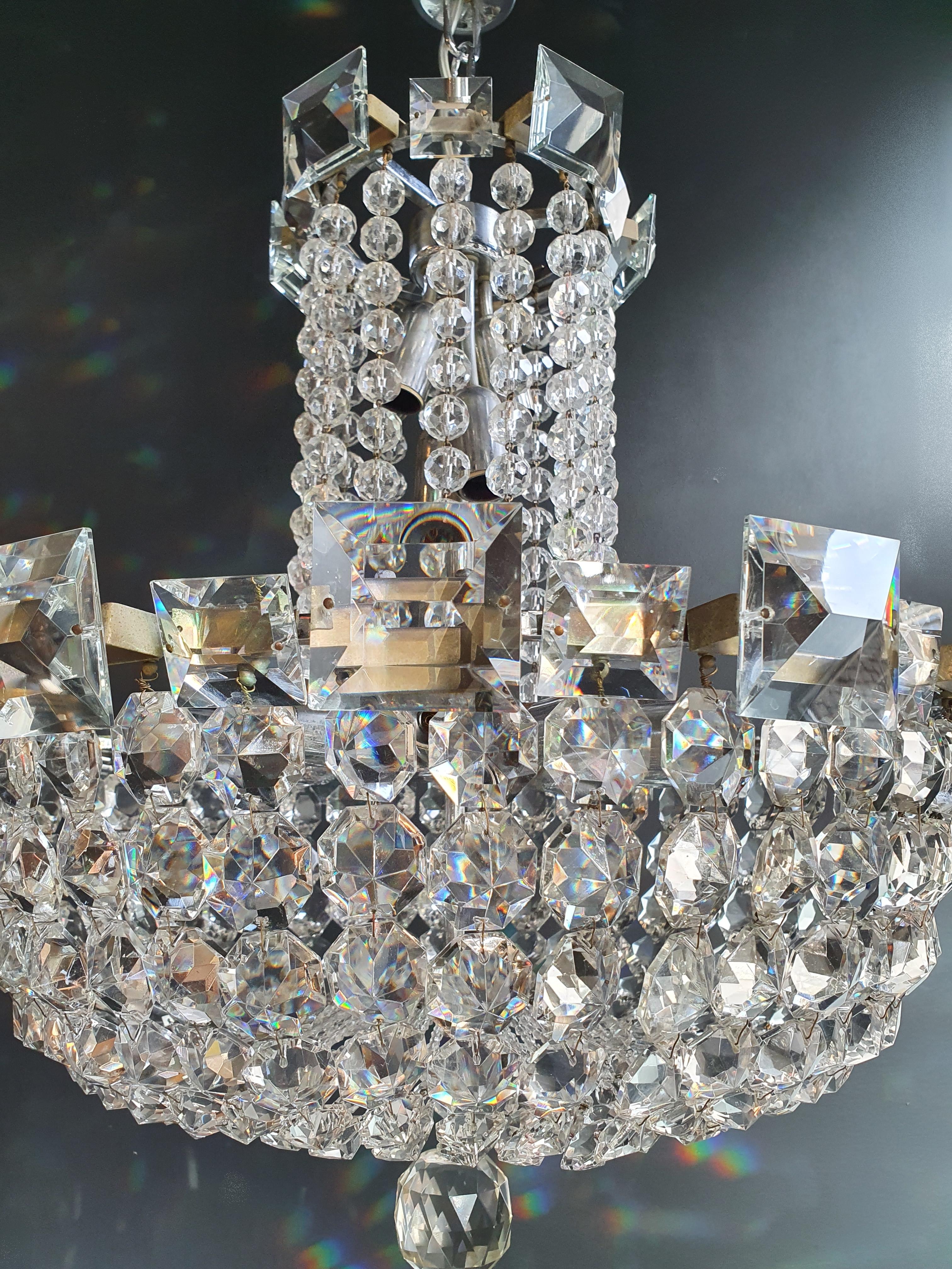 19th Century Basket Silver Modern Art Deco Chandelier Crystal Lustre Ceiling Lamp Antique For Sale