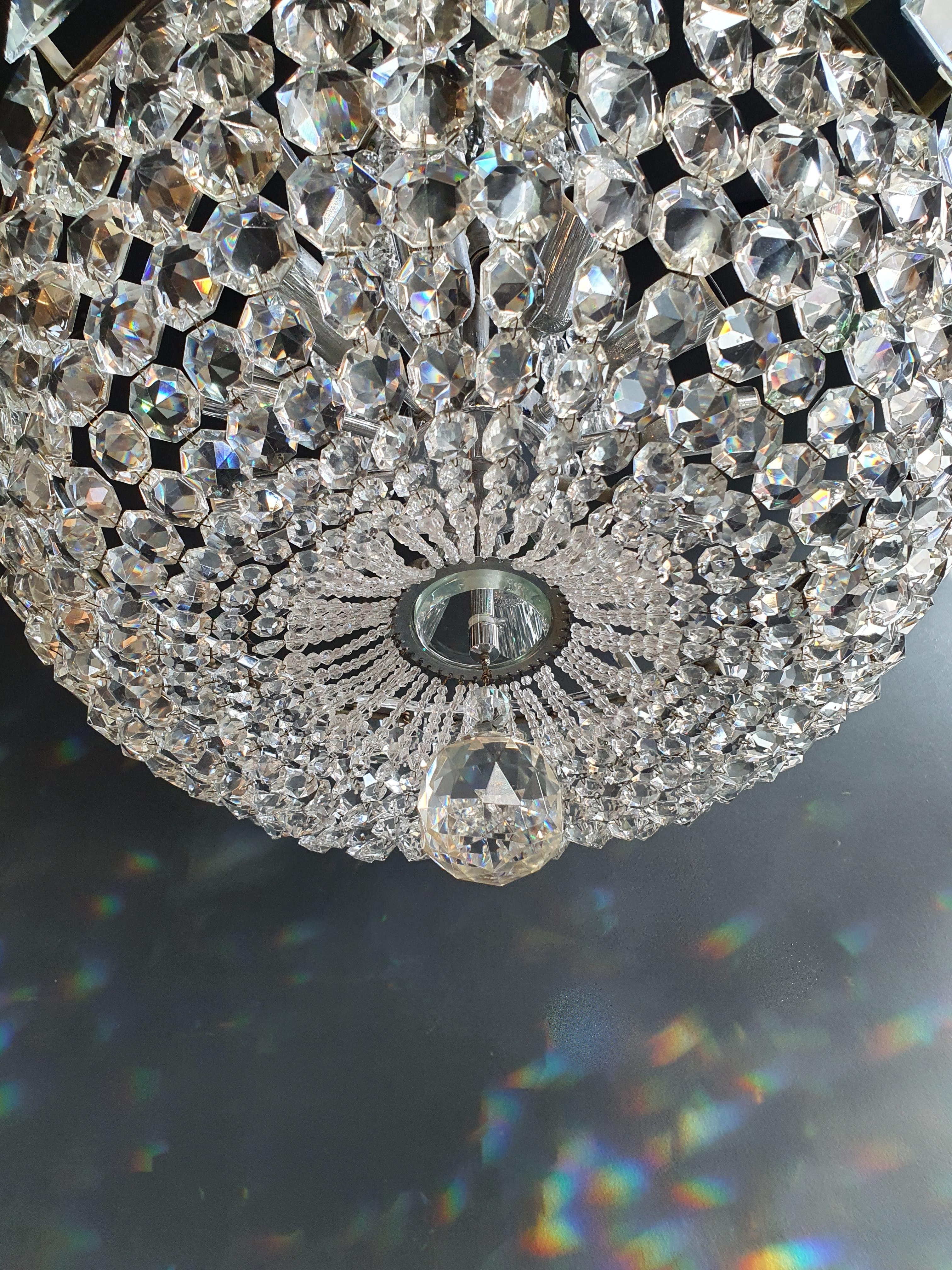 Korb Silber Moderne Art Deco Kronleuchter Kristall Lüster Deckenlampe Antik (Handgeknüpft) im Angebot
