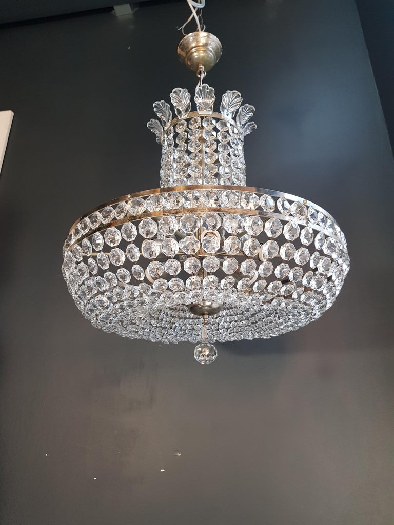Basket Silver Modern Art Deco Chandelier Crystal Lustre Ceiling Lamp Antique