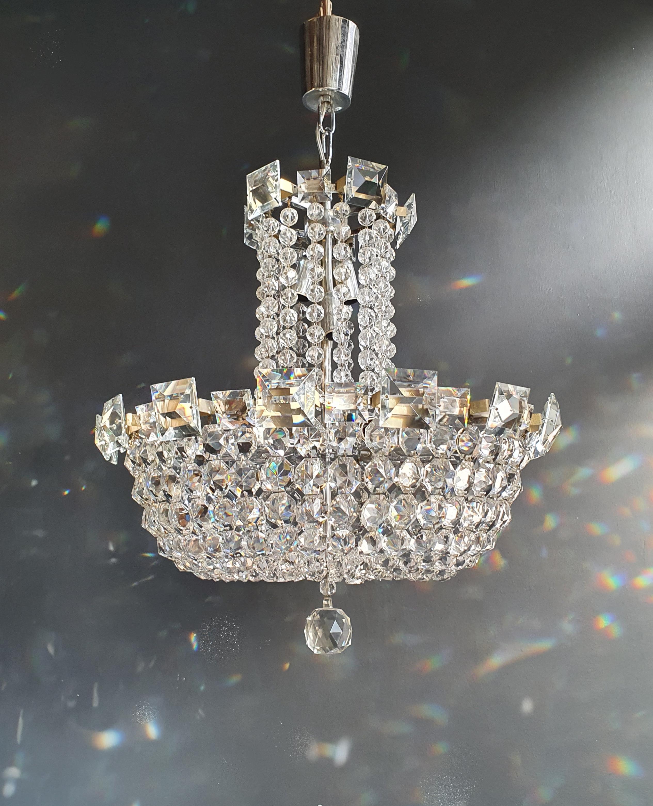 Basket Silver Modern Art Deco Chandelier Crystal Lustre Ceiling Lamp Antique For Sale 2