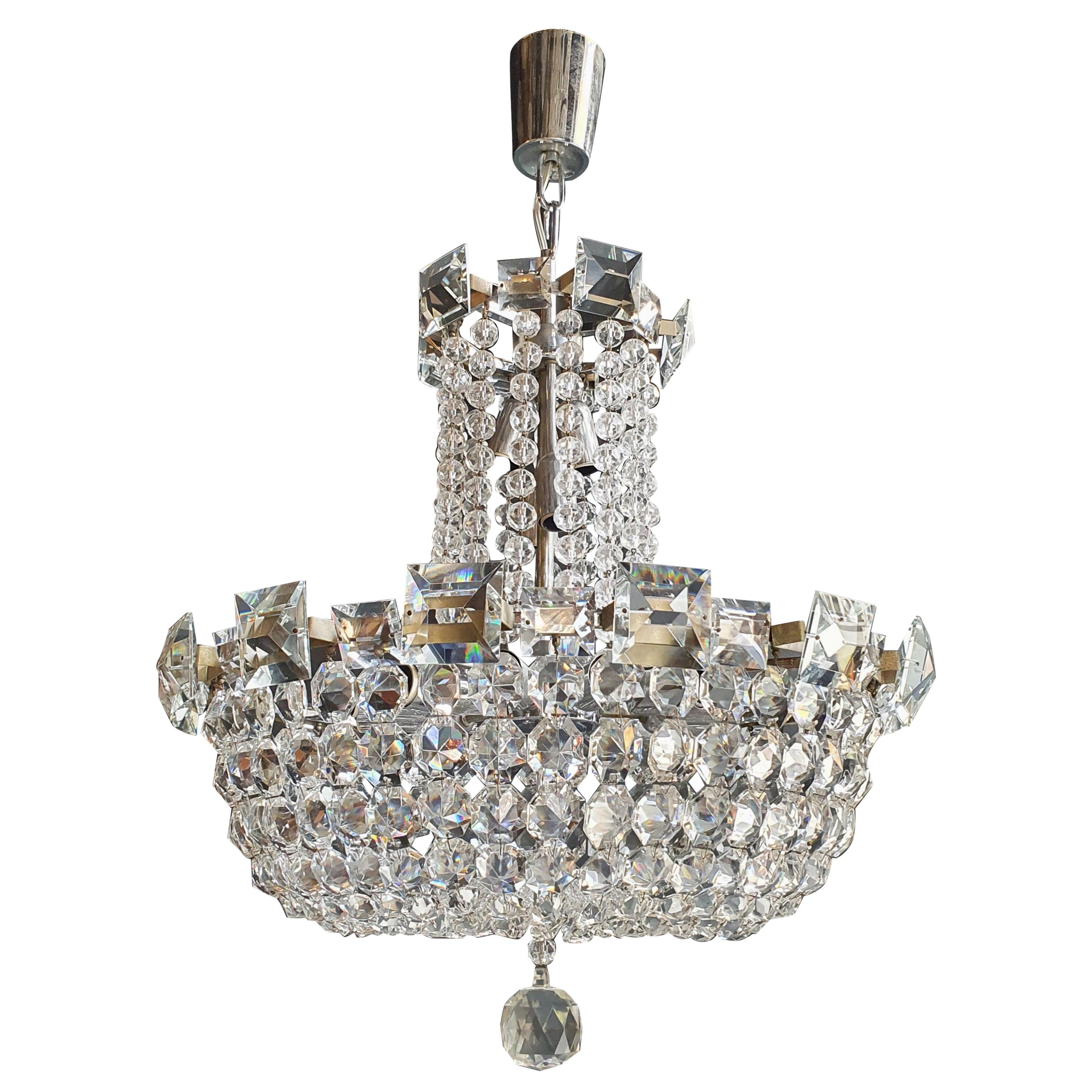 Basket Silver Modern Art Deco Chandelier Crystal Lustre Ceiling Lamp Antique