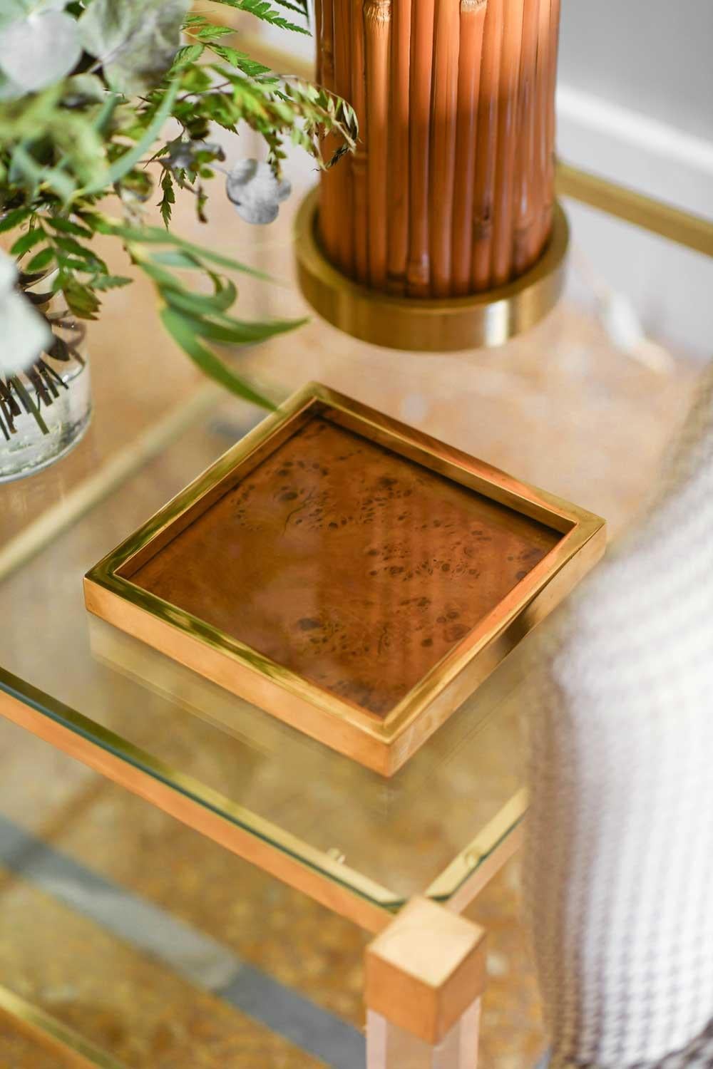 European Basket tray in brass and briar For Sale