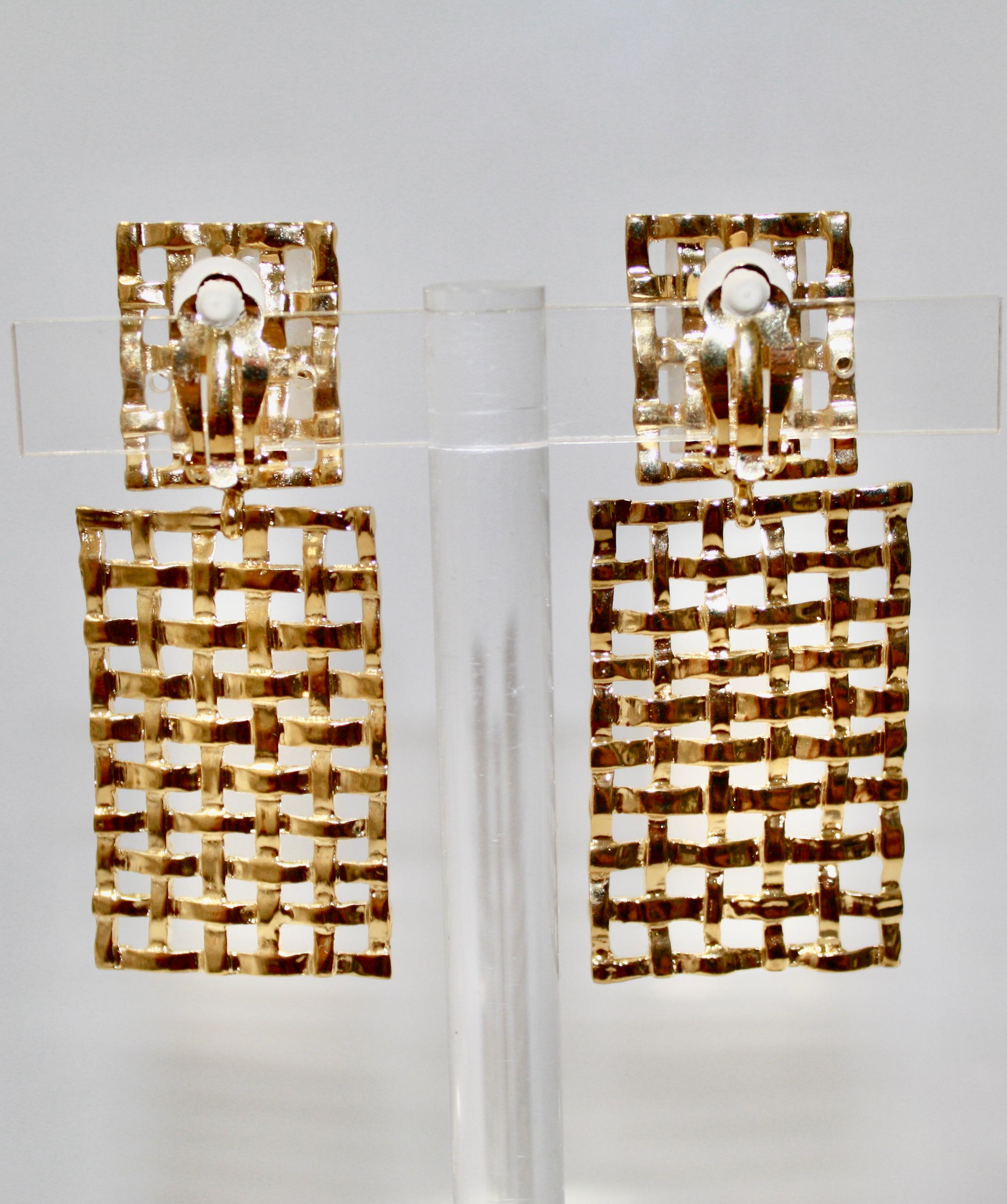 Boucles d'oreilles panier tissé en bronze doré et cristal de roche 24 carats 1