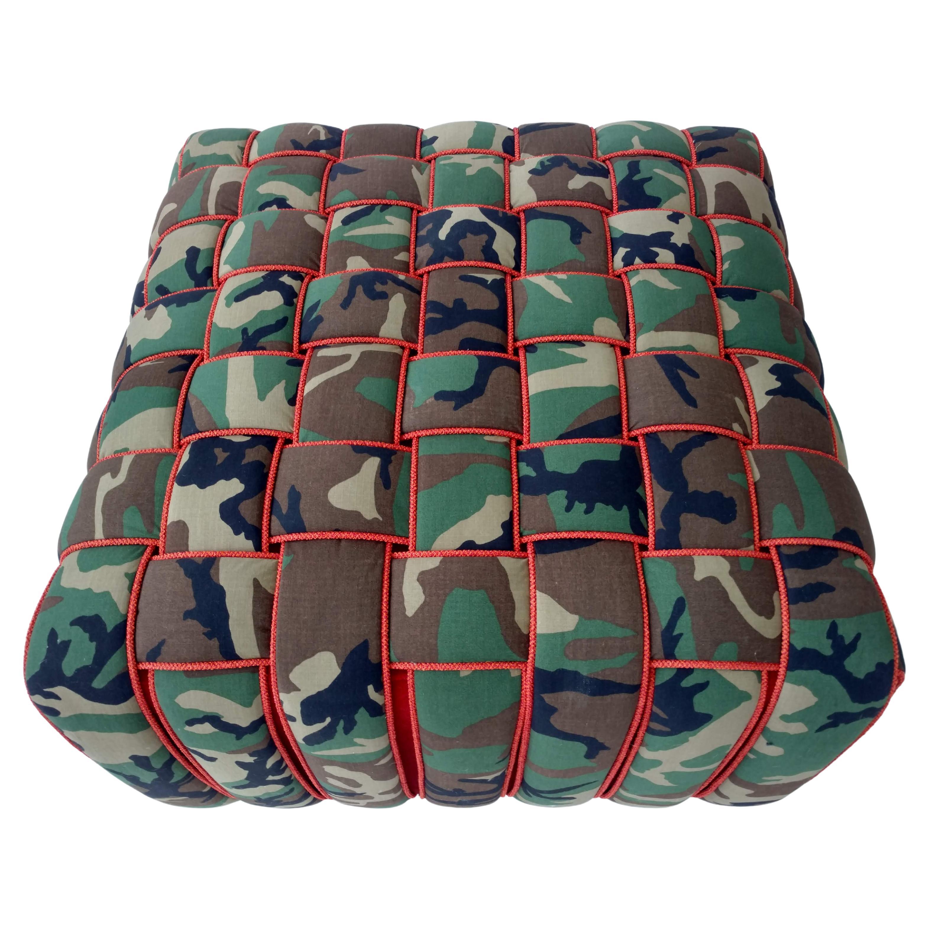 Basket Weave Camouflage Upholstered Ottoman For Sale at 1stDibs
