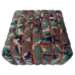 Basket Weave Camouflage Upholstered Ottoman