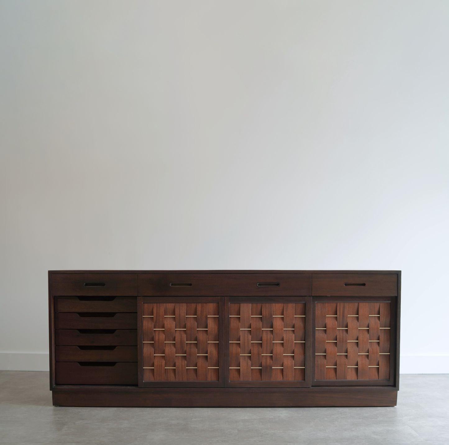 Mid-Century Modern Basket Weave Credenza by Edward Wormley in Mahogany, C. 1960s For Sale