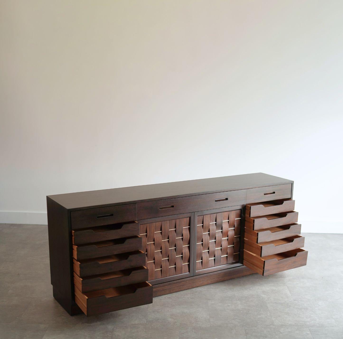 Brass Basket Weave Credenza by Edward Wormley in Mahogany, C. 1960s For Sale